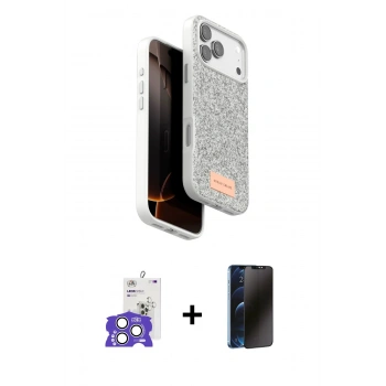 MARSİLYAN™- iPhone 17 Pro Max Kılıf Vadi Klasik Serisi - Siyah 3D Antistatik Hayalet Cam Ekran Koruyucu + Bilvis Titan Kamera Lens - GS
