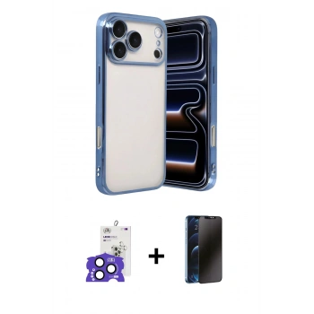 MARSİLYAN™- iPhone 17 Pro Max Kılıf Vadi Minimal - Siyah 3D Antistatik Hayalet Cam Ekran Koruyucu + Bilvis Titan Kamera Lens - LT