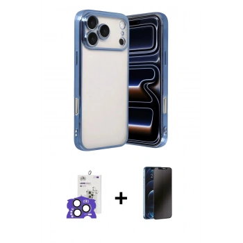 MARSİLYAN™- iPhone 17 Pro Max Kılıf Vadi Minimal - Siyah 3D Antistatik Hayalet Cam Ekran Koruyucu + Bilvis Titan Kamera Lens - NLGY