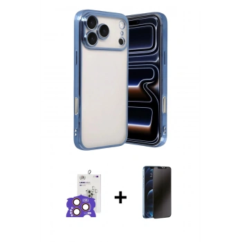 MARSİLYAN™- iPhone 17 Pro Max Kılıf Vadi Minimal - Siyah 3D Antistatik Hayalet Cam Ekran Koruyucu + Bilvis Titan Kamera Lens - TU