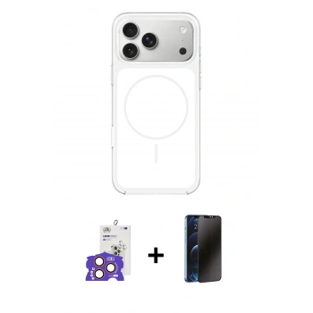 MARSİLYAN™- iPhone 17 Pro Max Kılıf Yankı Minimal Serisi - Siyah 3D Antistatik Hayalet Cam Ekran Koruyucu + Bilvis Titan Kamera Lens - TU