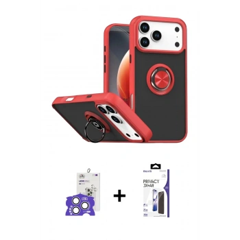 MARSİLYAN™- iPhone 17 Pro Max Kılıf Yörünge Çizgi - Siyah Bilvis 3X AR Hayalet Cam Ekran Koruyucu + Bilvis Titan Kamera Lens - GS