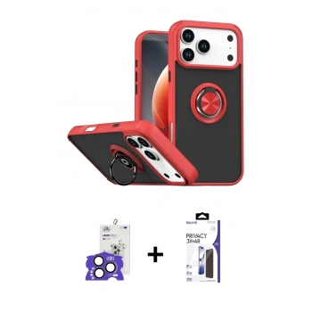 MARSİLYAN™- iPhone 17 Pro Max Kılıf Yörünge Çizgi - Siyah Bilvis 3X AR Hayalet Cam Ekran Koruyucu + Bilvis Titan Kamera Lens - NLGY