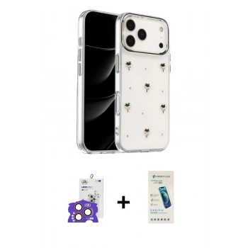 MARSİLYAN™- iPhone 17 Pro Max Kılıf Yörünge Form - Şeffaf Pasifik Cam Ekran Koruyucu + Bilvis Titan Kamera Lens - TU