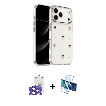 MARSİLYAN™- iPhone 17 Pro Max Kılıf Yörünge Form - Siyah 3D Antistatik Cam Ekran Koruyucu + Bilvis Titan Kamera Lens - LT