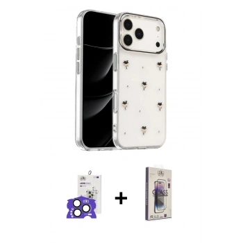 MARSİLYAN™- iPhone 17 Pro Max Kılıf Yörünge Form - Siyah Bilvis 3D Cam Ekran Koruyucu + Bilvis Titan Kamera Lens - NLGY