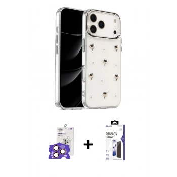 MARSİLYAN™- iPhone 17 Pro Max Kılıf Yörünge Form - Siyah Bilvis 3X AR Hayalet Cam Ekran Koruyucu + Bilvis Titan Kamera Lens - TU