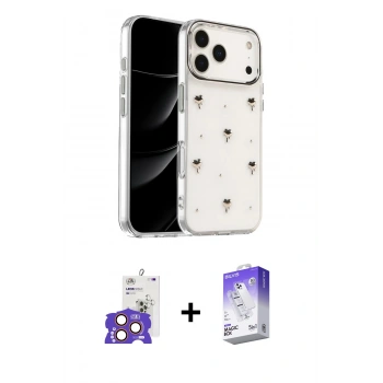 MARSİLYAN™- iPhone 17 Pro Max Kılıf Yörünge Form - Siyah Bilvis 5in1 3D Magic Cam Ekran Koruyucu + Bilvis Titan Kamera Lens - TU