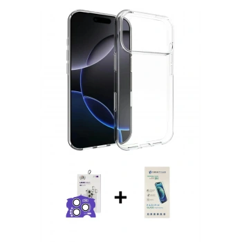 MARSİLYAN™- iPhone 17 Pro Max Kılıf Zirve Doku - Şeffaf Pasifik Cam Ekran Koruyucu + Bilvis Titan Kamera Lens - GS