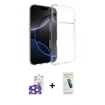 MARSİLYAN™- iPhone 17 Pro Max Kılıf Zirve Doku - Şeffaf Pasifik Cam Ekran Koruyucu + Bilvis Titan Kamera Lens - TU