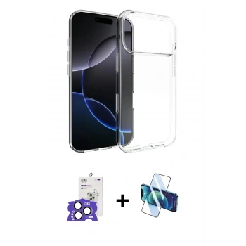 MARSİLYAN™- iPhone 17 Pro Max Kılıf Zirve Doku - Siyah 3D Antistatik Cam Ekran Koruyucu + Bilvis Titan Kamera Lens - NLGY