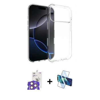 MARSİLYAN™- iPhone 17 Pro Max Kılıf Zirve Doku - Siyah 3D Antistatik Cam Ekran Koruyucu + Bilvis Titan Kamera Lens - TU