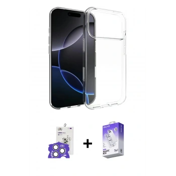 MARSİLYAN™- iPhone 17 Pro Max Kılıf Zirve Doku - Siyah Bilvis 5in1 3D Magic Cam Ekran Koruyucu + Bilvis Titan Kamera Lens - GS