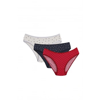 MARSiLYAN- Kadın 3lü Külot Kırmızı - Lacivert - Krem