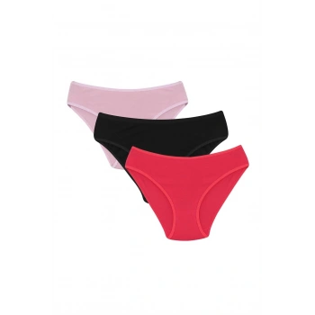 MARSiLYAN- Kadın 3lü Külot Kırmızı - Siyah - Somon