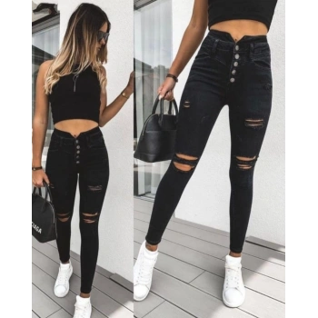 MARSiLYAN- Kadın 5 Düğmeli V Detay Bel Yırtık Kot