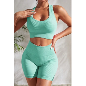 MARSiLYAN- Kadın Açık Mavi Yüksek Bel Çapraz Sırt Detaylı Şortlu Gecelik Takım