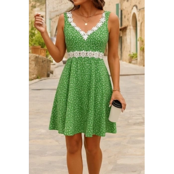 MARSiLYAN- Kadın Askılı Dantel Yakalı çiçek Desenli Süprem Elbise