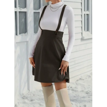 MARSiLYAN- Kadın Askılı Düğmeli Mini Süet Elbise