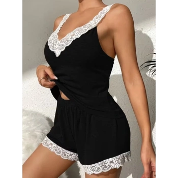 MARSiLYAN- Kadın Askılı V Yakalı Viskon Bluz Ve Short Gecelik Takım