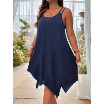 MARSiLYAN- Kadın Askılı Yuvarlak Asimetrik Kesim Detaylı Viskon Elbise