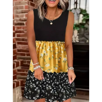 MARSiLYAN- Kadın Askılı Yuvarlak Yaka çiçek Baskılı Salaş Süprem Elbise