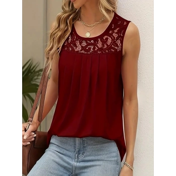 MARSiLYAN- Kadın Askılı Yuvarlak Yaka Dantel Detaylı Viskon Bluz