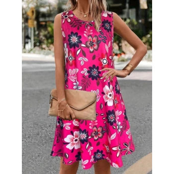 MARSiLYAN- Kadın Askılı Yuvarlak Yaka Desenli A Kesim Süprem Elbise