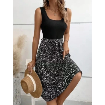 MARSiLYAN- Kadın Askılı Yuvarlak Yakalı üst Viskon Alt Süprem Kısa Elbise