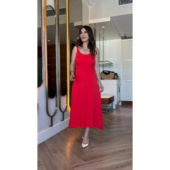 MARSiLYAN- Kadın Askılı Yuvarlak Yakalı Viskon Elbise