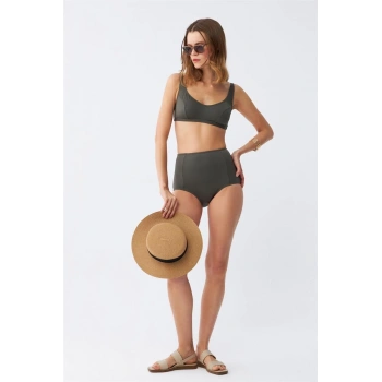 MARSiLYAN- Kadın Basic Haki Pedli Yüksek Bel Bikini Takımı
