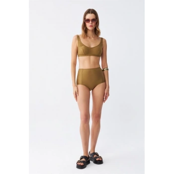 MARSiLYAN- Kadın Basic Hardal Pedli Yüksek Bel Bikini Takımı