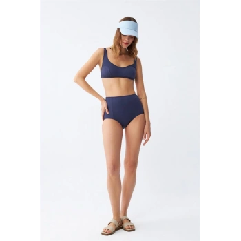 MARSiLYAN- Kadın Basic Lacivert Pedli Yüksek Bel Bikini Takımı