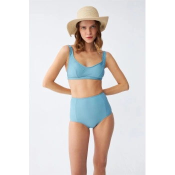 MARSiLYAN- Kadın Basic Turkuaz Pedli Yüksek Bel Bikini Takımı