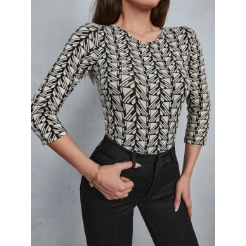 MARSiLYAN- Kadın Baskılı Bisiklet Yaka Bluz
