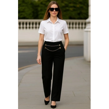 MARSiLYAN- Kadın Beli Zincir Detay Ithal Krep Pantolon