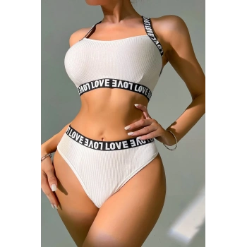 MARSiLYAN- Kadın Beyaz Çapraz Sırt Ve Love Yazı Detaylı Iç Çamaşır Takımı