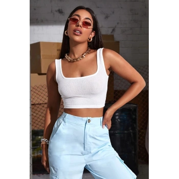 MARSiLYAN- Kadın Beyaz Kalın Askılı Crop Top Büstiyer