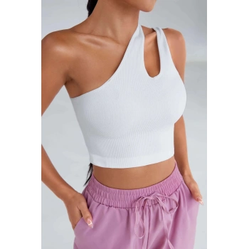 MARSiLYAN- Kadın Beyaz Tek Omuz Cut Out Detaylı Crop Top Bluz