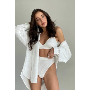 MARSiLYAN- Kadın Beyaz Yüksek Bel Dolgusuz Slip Takım