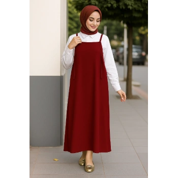 MARSiLYAN- Kadın Bordo Basic Ayarlanabilir Askılı Jile Elbise