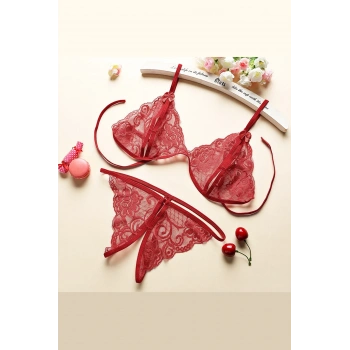 MARSiLYAN- Kadın Bordo Dantelli Sütyen Külot Takımı