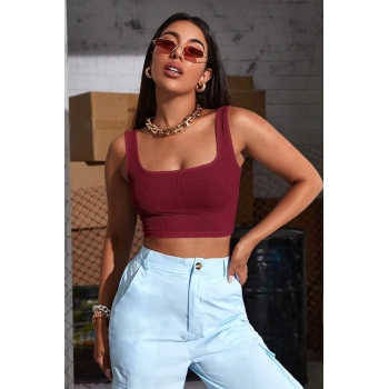 MARSiLYAN- Kadın Bordo Kalın Askılı Crop Top Büstiyer
