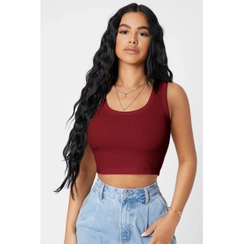 MARSiLYAN- Kadın Bordo Kare Yaka Crop Top Bluz
