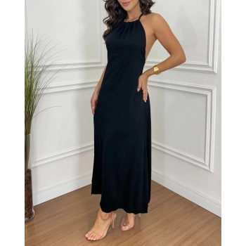 MARSiLYAN- Kadın Boyundan Askılı Halter Kollu Viskon Elbise