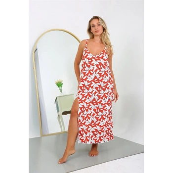 MARSiLYAN- Kadın Büyük Beden İp Askılı Pamuklu Uzun Gecelik