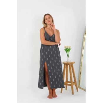 MARSiLYAN- Kadın Büyük Beden İp Askılı Uzun Gecelik