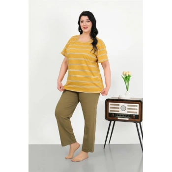 MARSiLYAN- Kadın Büyük Beden Kısa Kol Penye Pijama Takımı Sarı