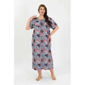 MARSiLYAN- Kadın Büyük Beden Kısa Kol Somon Anne Gecelik