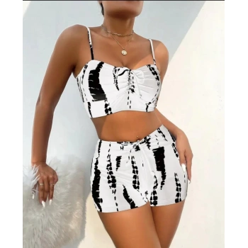 MARSiLYAN- Kadın Büzgü Detay Askılı Crop Mini Tayt Ikili Takım